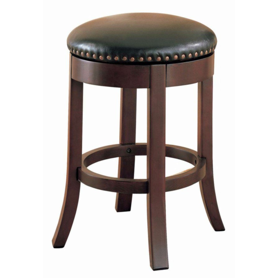 Bar Stools * | Best Deal Counter Height Stools Benzara Round Wooden Counter Height Stool With Upholstered Seat Set Of 2