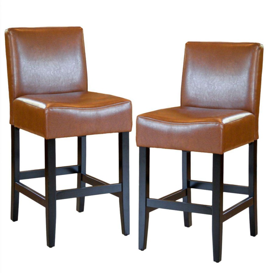 Bar Stools * | Wholesale Best Selling Home Counter Height Stools Lopez Hazelnut Leather Counter Stools 2 Pack