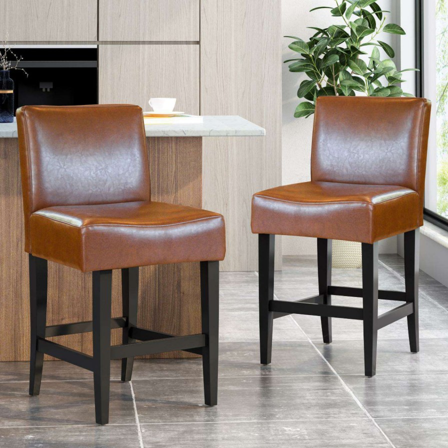 Bar Stools * | Wholesale Best Selling Home Counter Height Stools Lopez Hazelnut Leather Counter Stools 2 Pack