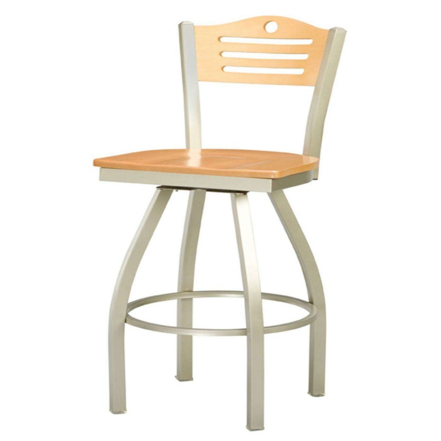 Bar Stools * | Buy Counter Height Stools Regal Liberties Slat Back 26 In. Swivel Metal Counter Stool With Wood Back