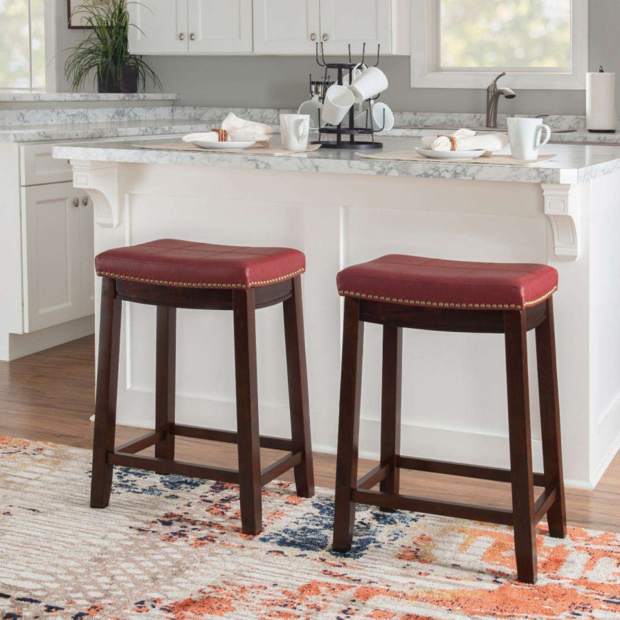 Bar Stools * | Brand New Counter Height Stools Linon Claridge Patches Backless 26 In. Counter Height Stool