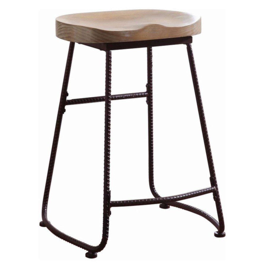 Bar Stools * | Best Reviews Of Counter Height Stools Benzara 24 In. Rustic Wood And Metal Counter Height Stool