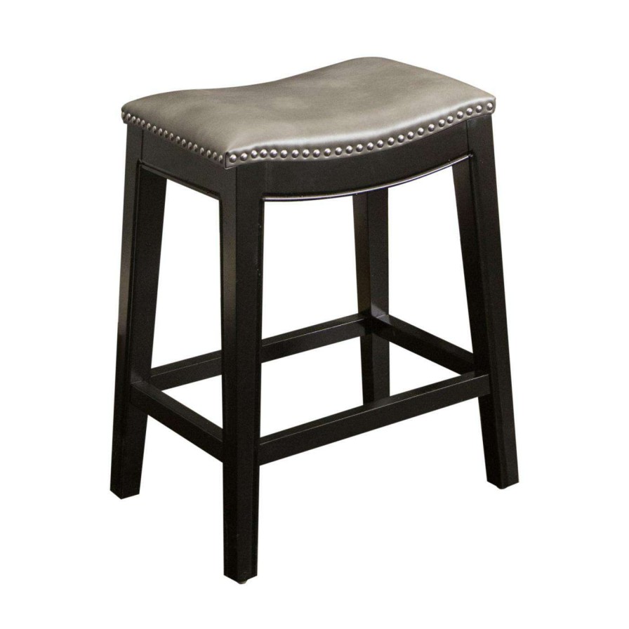 Bar Stools * | Buy Counter Height Stools Abbyson Living Rivoli 25 In. Faux Leather Nailhead Trim Counter Stool