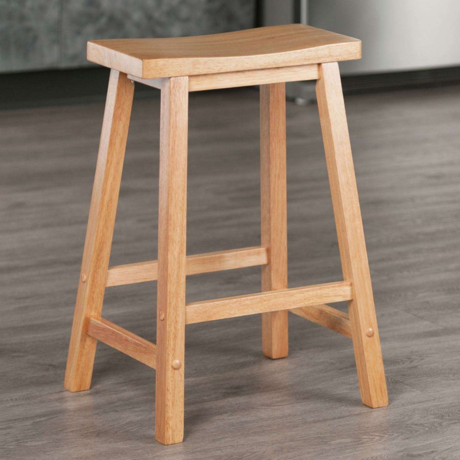 Bar Stools * | Best Deal Counter Height Stools Winsome 24-Inch Rta Single Saddle Seat Counter Stool Beechwood