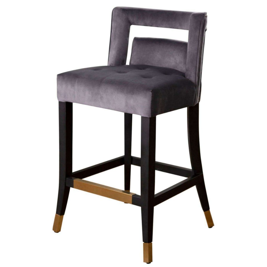 Bar Stools * | Cheapest Counter Height Stools Abbyson Avery Tufted Velvet Counter Stool Gray