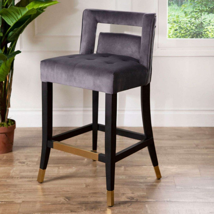 Bar Stools * | Cheapest Counter Height Stools Abbyson Avery Tufted Velvet Counter Stool Gray