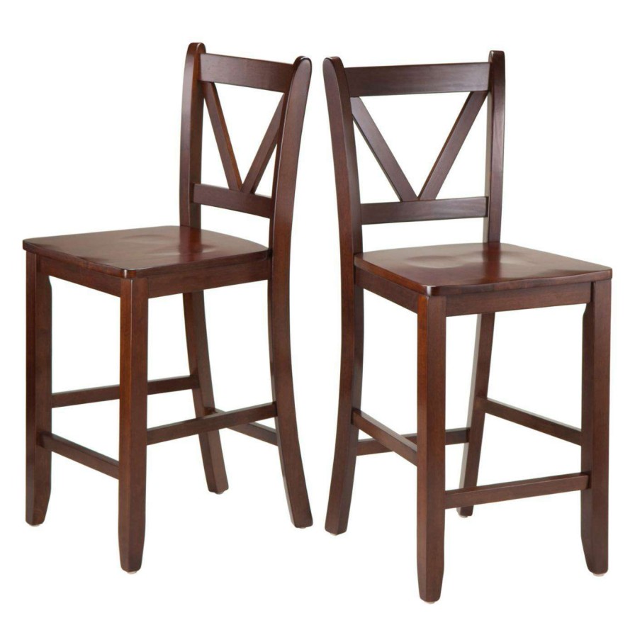 Bar Stools * | Cheap Counter Height Stools Winsome Victor V-Back 24 In. Counter Height Dining Stools Set Of 2