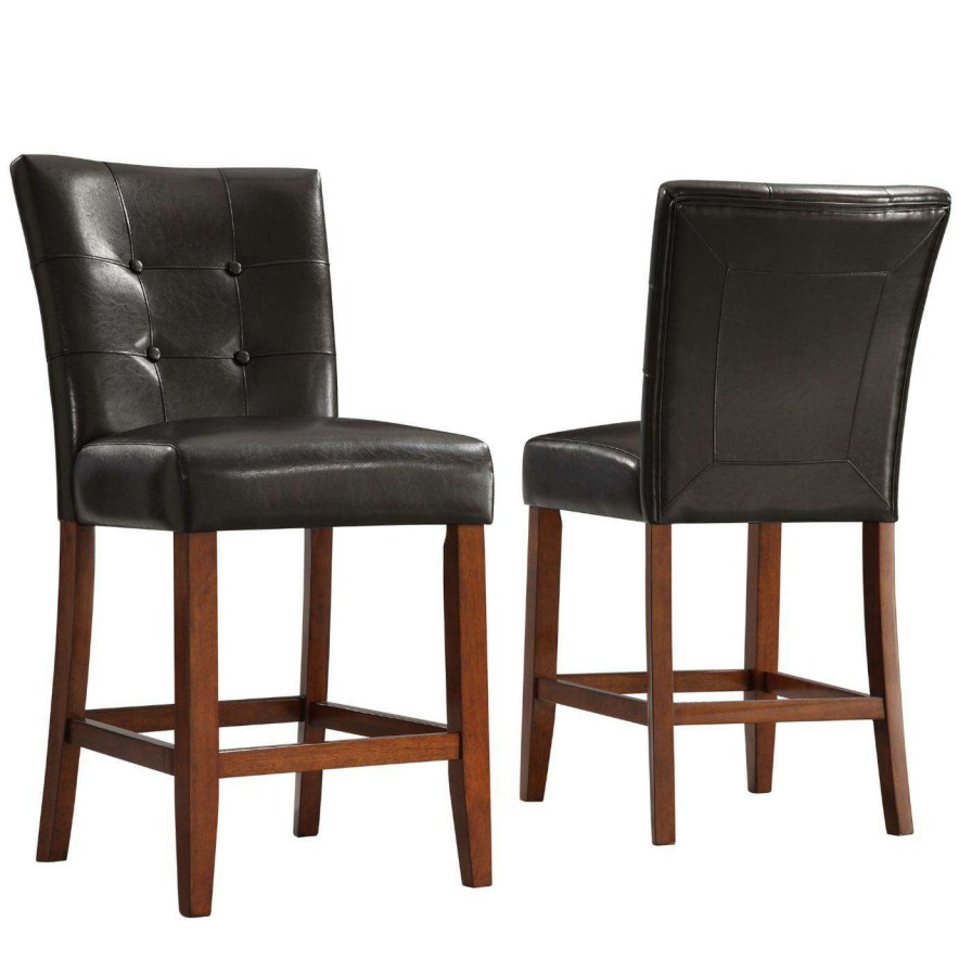 Bar Stools * | Outlet Counter Height Stools Weston Home Tufted Counter Stool 24 In. Set Of 2 Dark Brown Vinyl