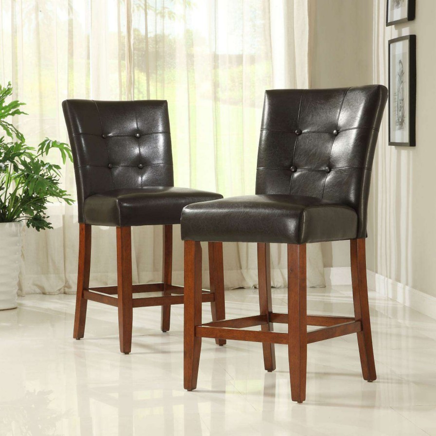 Bar Stools * | Outlet Counter Height Stools Weston Home Tufted Counter Stool 24 In. Set Of 2 Dark Brown Vinyl