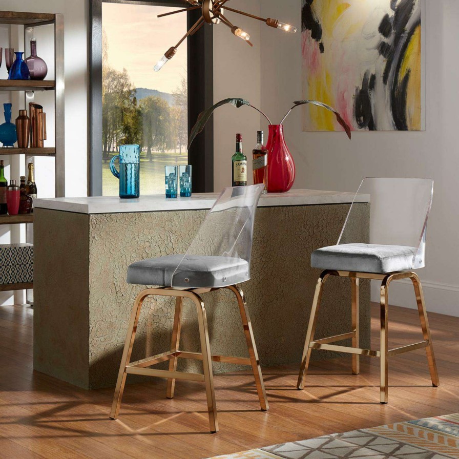 Bar Stools * | Buy Counter Height Stools Weston Home Vanda Velvet And Acrylic 24 In. Swivel Counter Stool Set Of 2