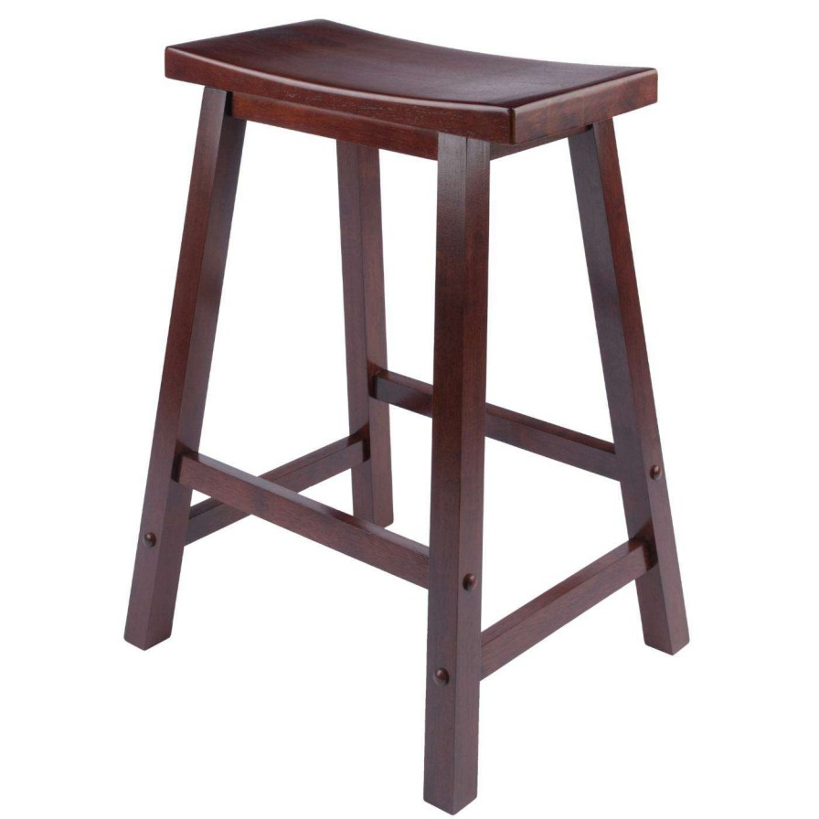 Bar Stools * | Cheap Counter Height Stools Winsome Wood 24-Inch Rta Single Saddle Seat Counter Stool Walnut