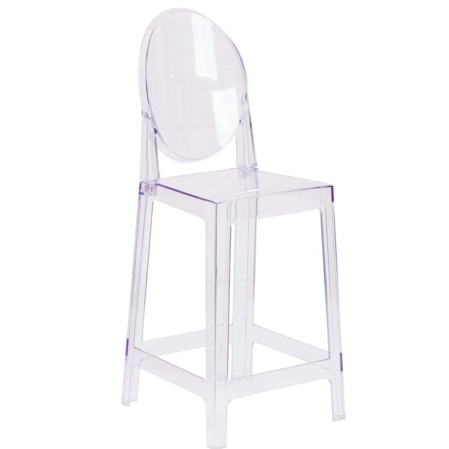 Bar Stools * | New Counter Height Stools Flash Furniture Ghost Counter Stool In Transparent Crystal With Oval Back