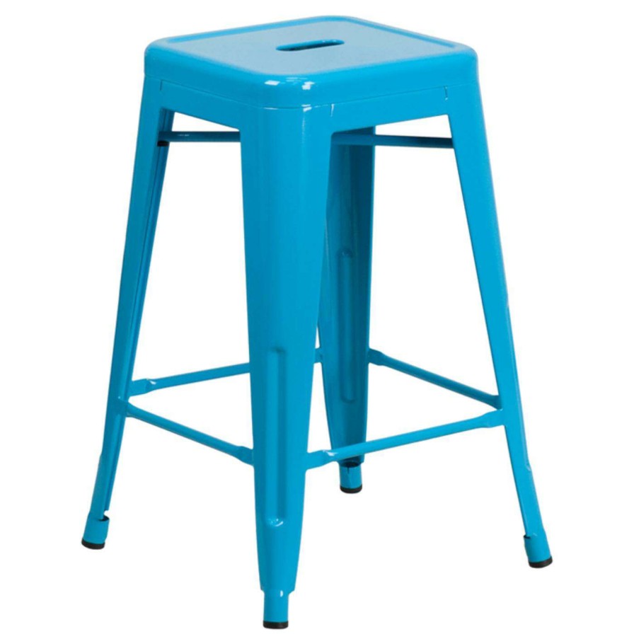 Bar Stools * | Discount Counter Height Stools Flash Furniture 24 In. Square Backless Indoor-Outdoor Counter Height Stool