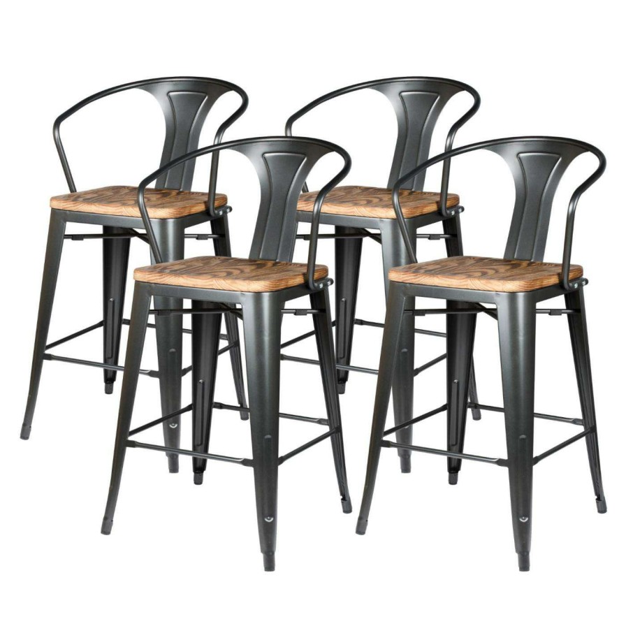 Bar Stools * | New Counter Height Stools New Pacific Direct Inc Metropolis 26 In. Wood Seat Counter Stool With Arms Set Of 4