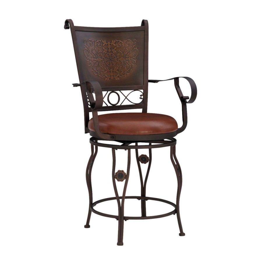 Bar Stools * | Buy Counter Height Stools Powell Copper Stamped Big & Tall 24 In. Upholstered Counter Stool With Arms Rich Bronze With Warm Rust Faux Leather