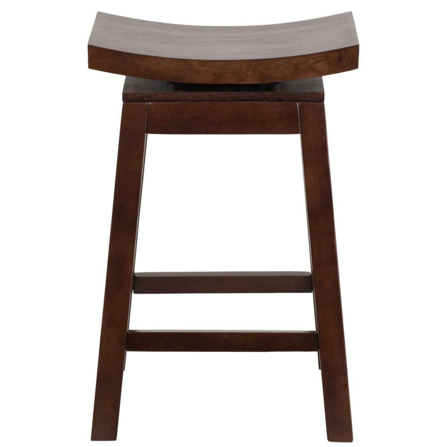 Bar Stools * | Brand New Counter Height Stools Flash Furniture 26 In. Saddle Seat Counter Height Stool With Auto Swivel Return Cappuccino