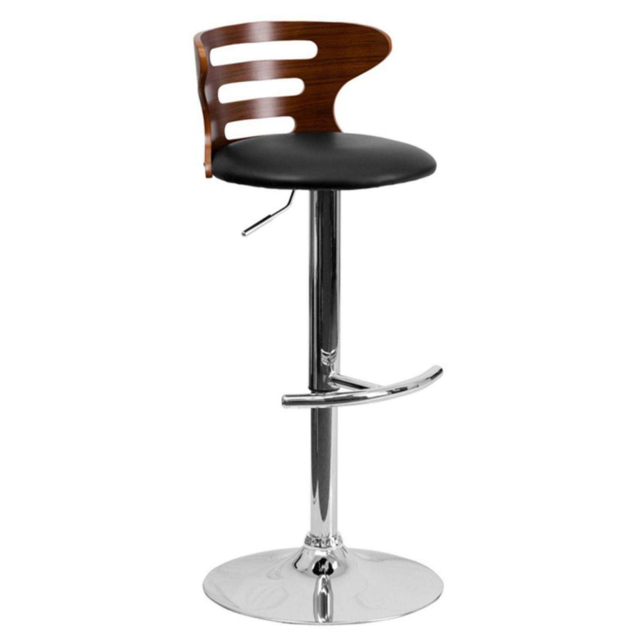 Bar Stools * | Best Reviews Of Counter Height Stools Flash Furniture Bentwood Cutout Slat Back Adjustable Vinyl Seat Bar Stool Walnut