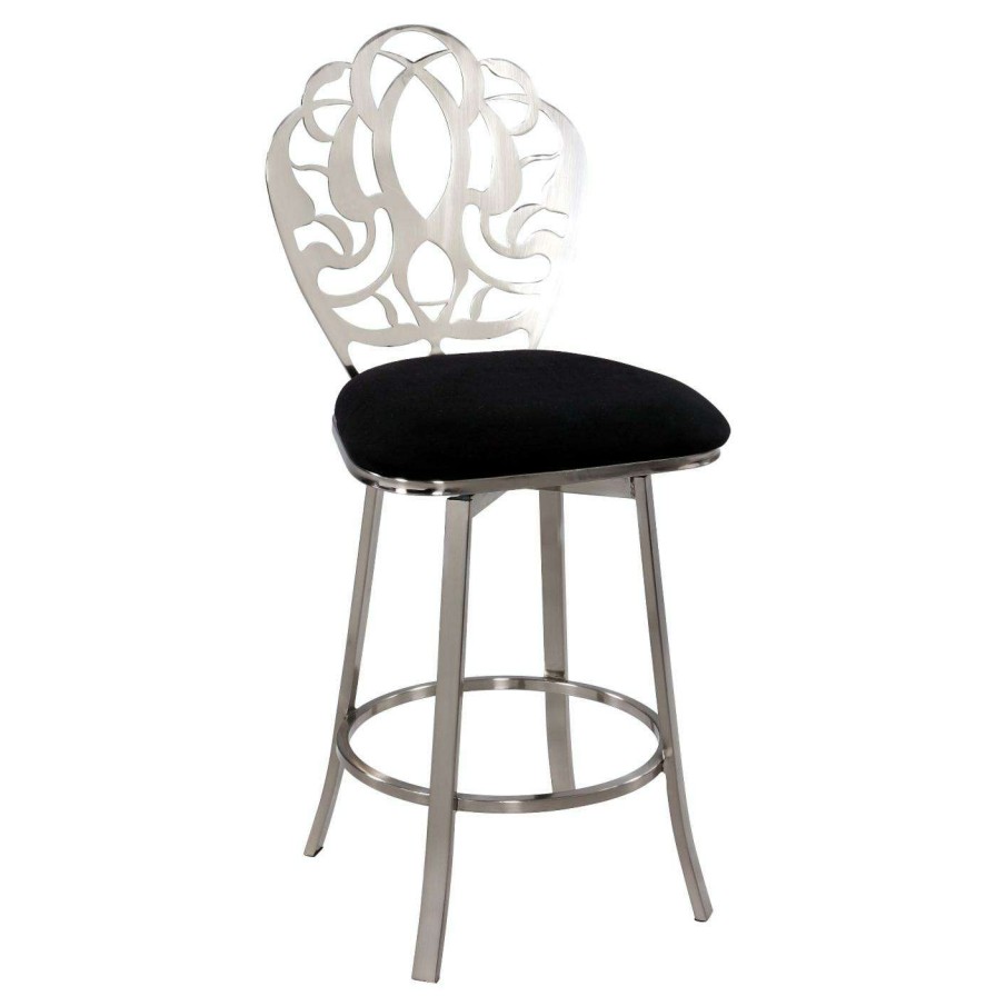 Bar Stools * | Deals Counter Height Stools Chintaly Mya Laser Cut Back Memory Back Swivel Counter Stool Brushed Nickel