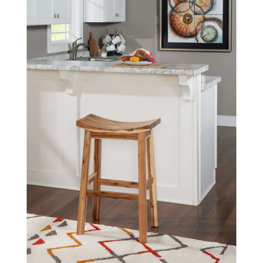 Bar Stools * | Brand New Counter Height Stools Powell Dale 30 In. Backless Saddle Counter Stool Multicolor Natural Acacia Wood