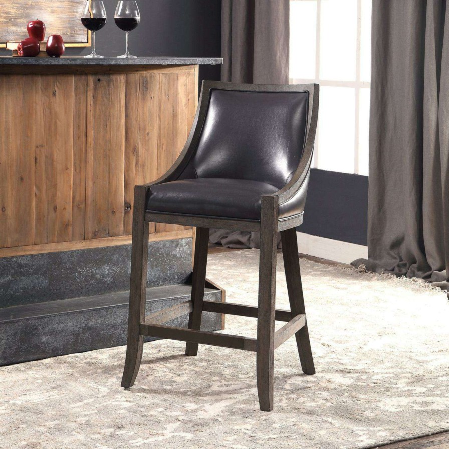 Bar Stools * | New Counter Height Stools Uttermost Elowen 26 In. Leather Counter Stool