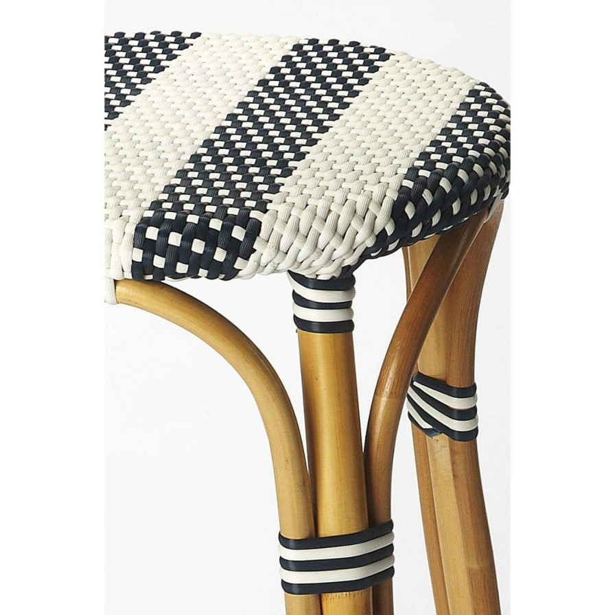 Bar Stools * | Coupon Counter Height Stools Butler Specialty Tobias Striped 24 In. Rattan Counter Stool