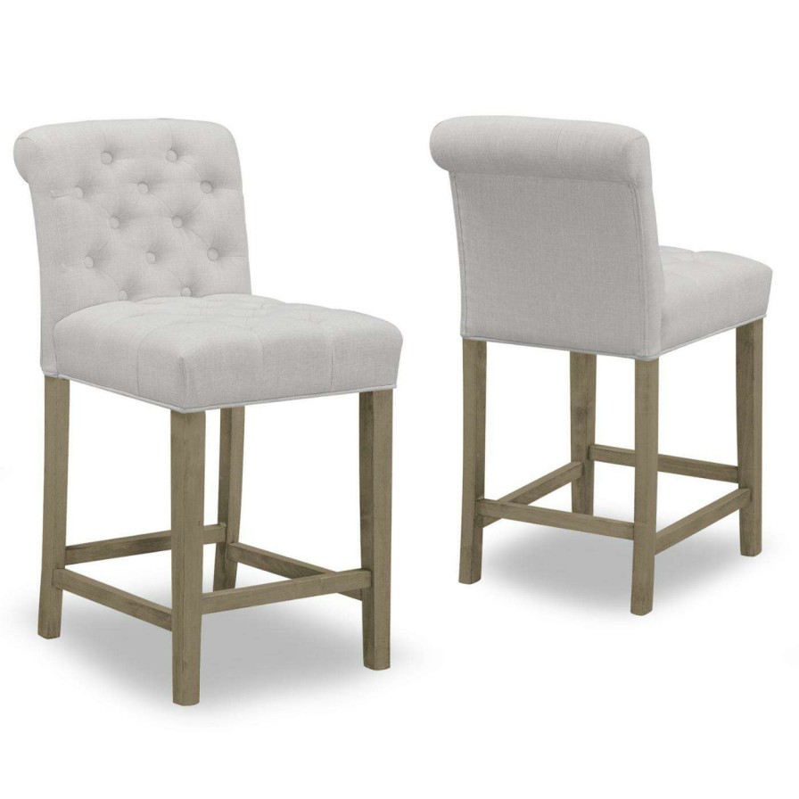 Bar Stools * | Outlet Counter Height Stools Glamour Home Aleen 24 In. Fabric Counter Stool With Roll Back Design And Tufted Buttons Set Of 2