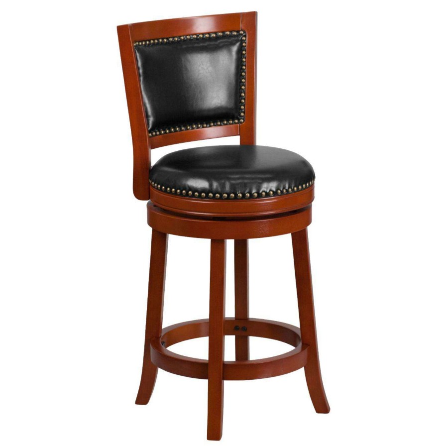 Bar Stools * | Buy Counter Height Stools Flash Furniture 26 In. Light Cherry Counter Height Stool With Black Leather Swivel Seat