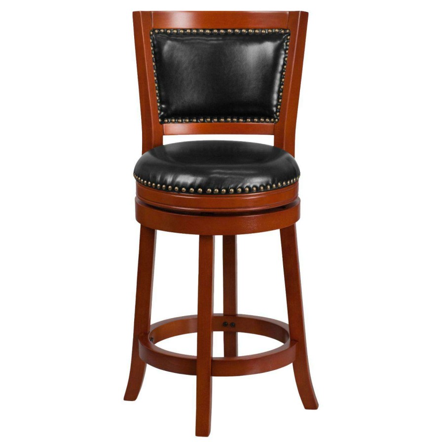 Bar Stools * | Buy Counter Height Stools Flash Furniture 26 In. Light Cherry Counter Height Stool With Black Leather Swivel Seat