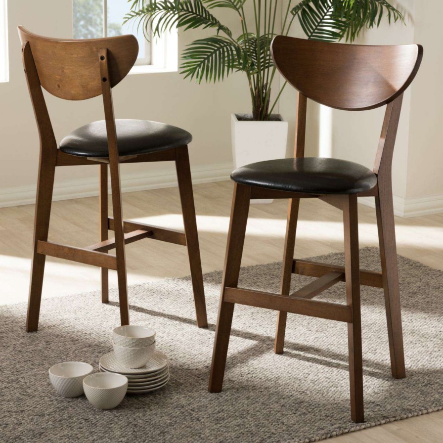 Bar Stools * | Buy Counter Height Stools Baxton Studio Eline Mid-Century Modern Faux Leather Upholstered Counter Stool Set Of 2