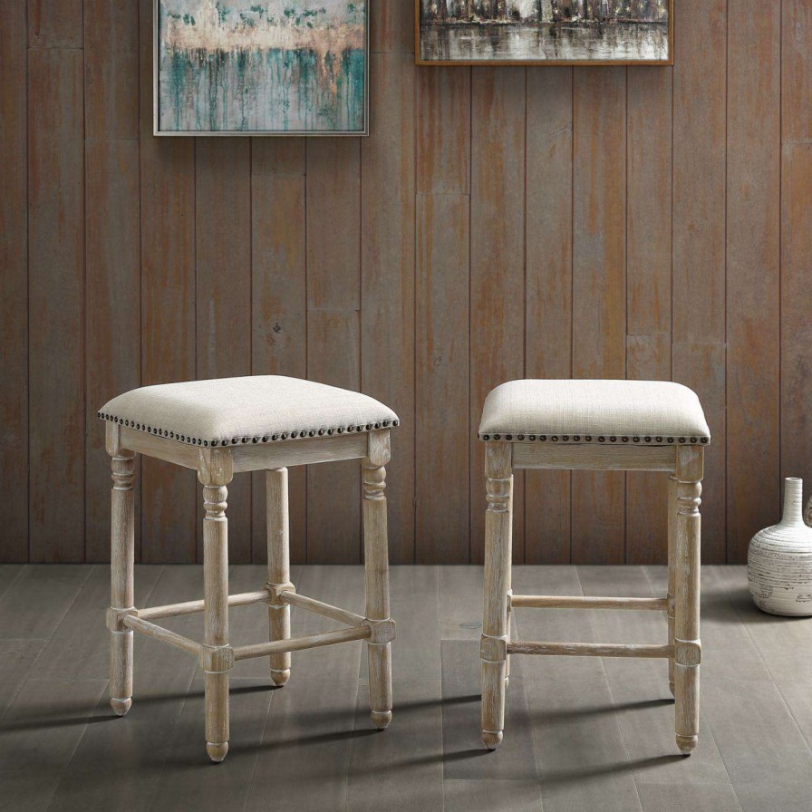 Bar Stools * | Buy Counter Height Stools Roundhill Furniture Arnhem 24.25 In. Backless Swivel Counter Height Stool Set Of 2