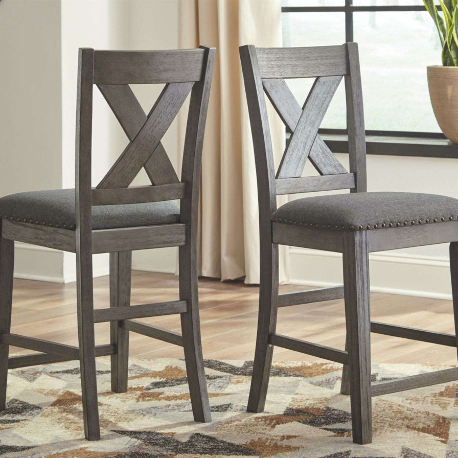 Bar Stools * | Hot Sale Counter Height Stools Signature Design By Ashley Caitbrook 25 In. Cross Back Counter Stool Set Of 2