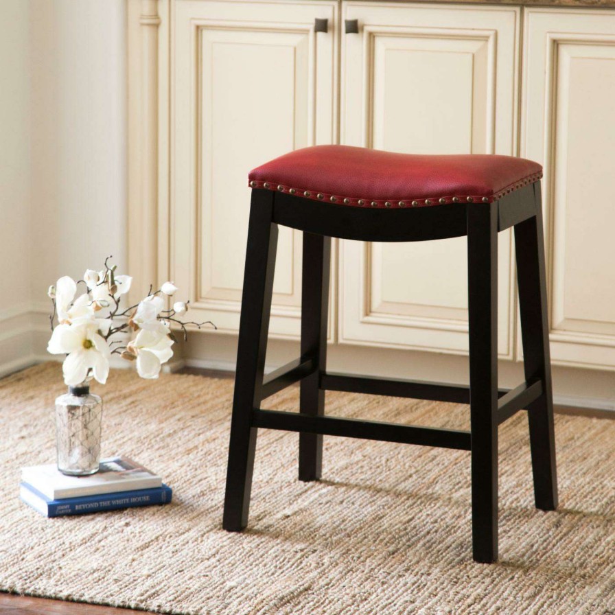 Bar Stools * | Budget Counter Height Stools Abbyson Living Mia Bonded Leather Saddle 26 In. Counter Stool