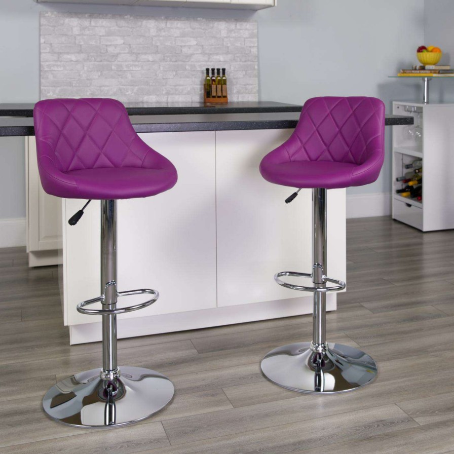 Bar Stools * | Best Sale Counter Height Stools Flash Furniture Contemporary Bucket Seat Adjustable Bar Stool With Chrome Base