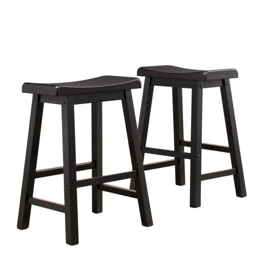 Bar Stools * | Outlet Counter Height Stools Weston Home 24 In. Saddle Back Stool Black Sand- Set Of 2