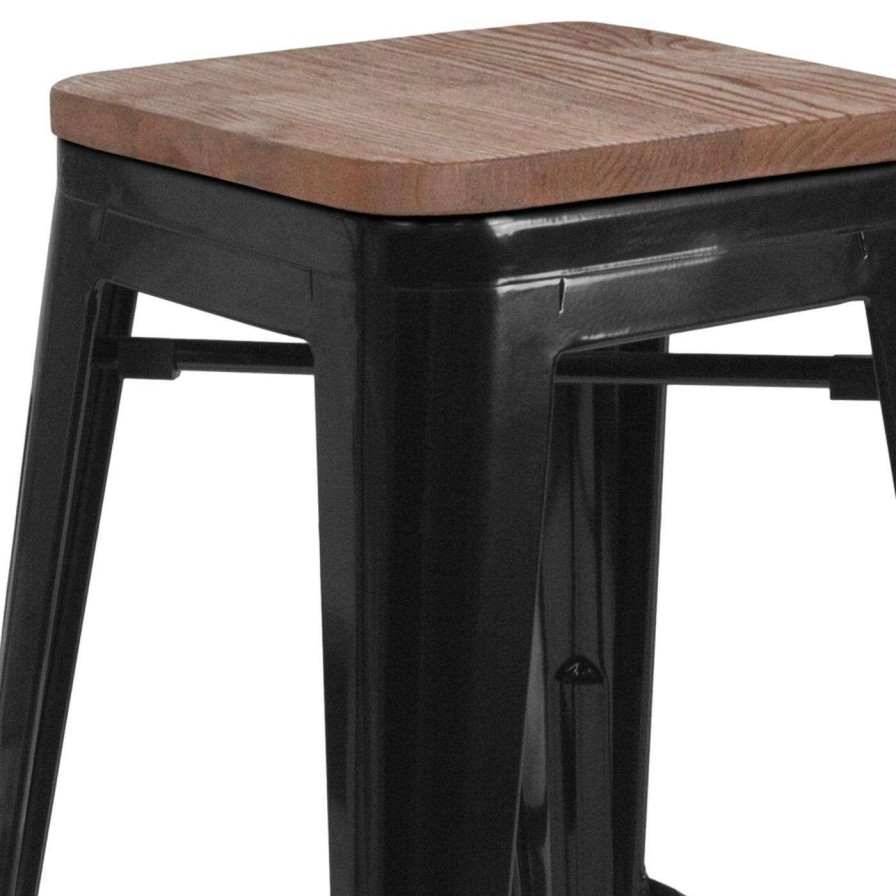 Bar Stools * | Hot Sale Counter Height Stools Flash Furniture Metal Backless 24 In. Wooden Seat Counter Stool