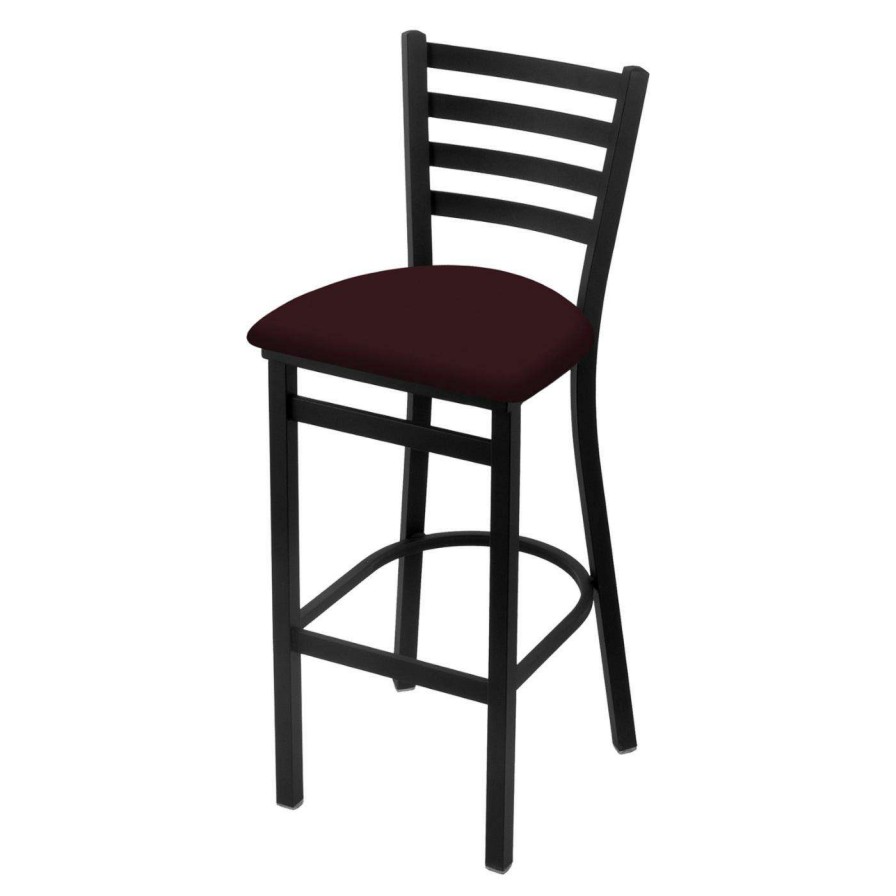 Bar Stools * | Coupon Counter Height Stools Holland Bar Stool Co Jackie 25 In. Ladder Back Counter Stool With Faux Leather Seat Black Wrinkle