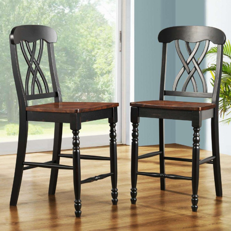 Bar Stools * | Best Pirce Counter Height Stools Weston Home Ohana Counter Height Chair Black & Oak Set Of 2