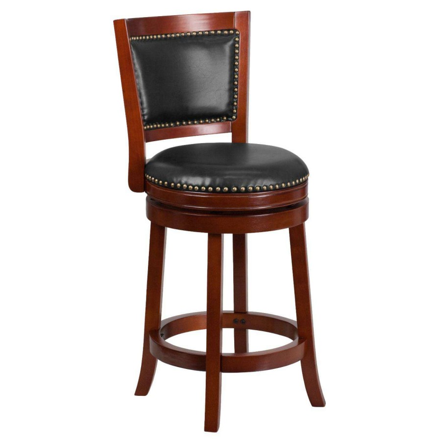 Bar Stools * | Coupon Counter Height Stools Flash Furniture 26 In. Dark Cherry Counter Height Stool With Walnut Leather Swivel Seat