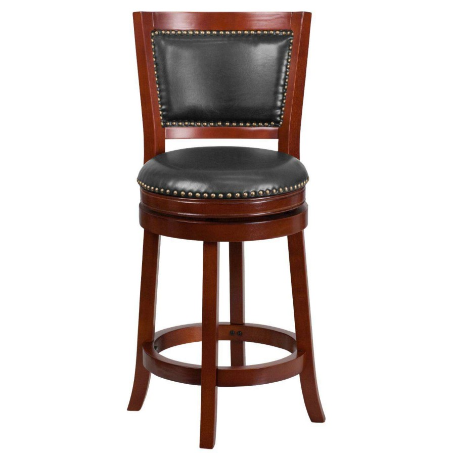 Bar Stools * | Coupon Counter Height Stools Flash Furniture 26 In. Dark Cherry Counter Height Stool With Walnut Leather Swivel Seat