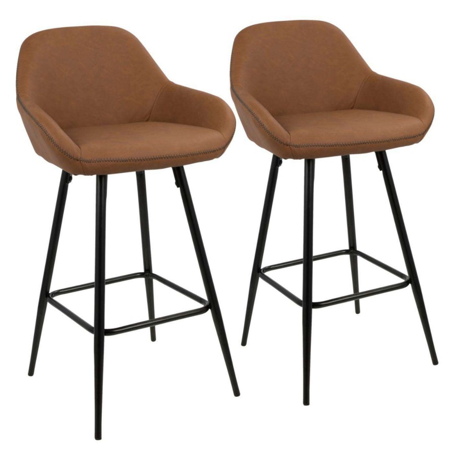 Bar Stools * | Wholesale Counter Height Stools Lumisource Clubhouse 26 In. Faux Leather Counter Stool Set Of 2 Black / Gray