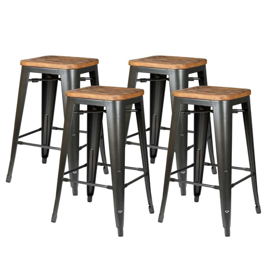 Bar Stools * | Best Pirce Counter Height Stools New Pacific Direct Inc Metropolis 26 In. Backless Counter Stool With Wood Seat Set Of 4 Black