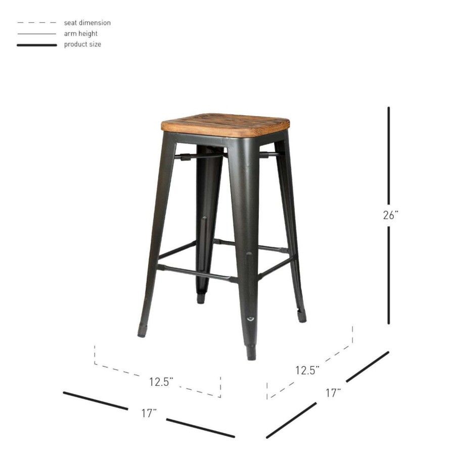 Bar Stools * | Best Pirce Counter Height Stools New Pacific Direct Inc Metropolis 26 In. Backless Counter Stool With Wood Seat Set Of 4 Black