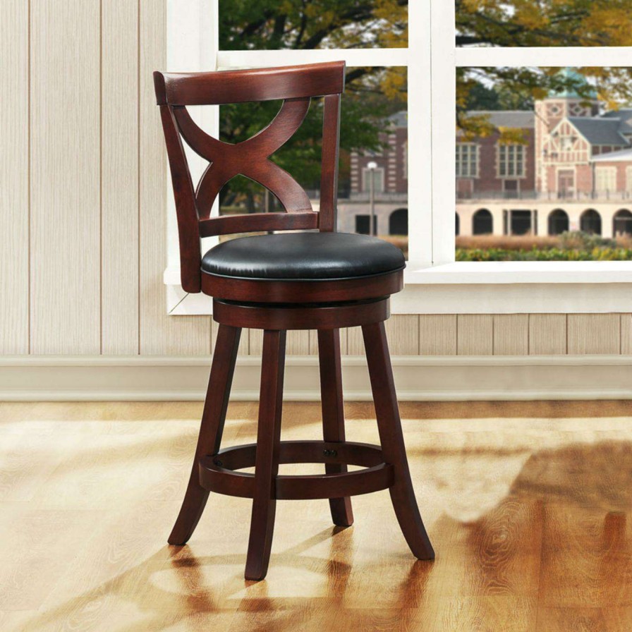 Bar Stools * | Best Deal Counter Height Stools Weston Home Basalt Counter Height Swivel X Back Chair Dark Cherry