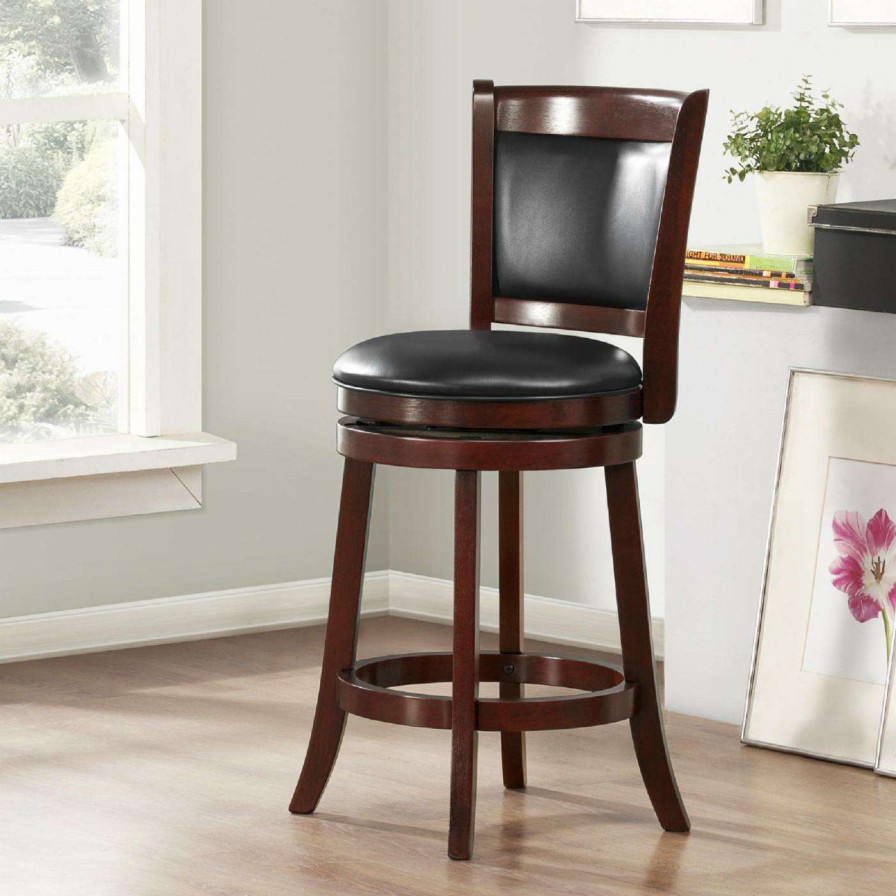 Bar Stools * | Buy Counter Height Stools Weston Home Bancroft 24 In. Swivel Cushion Back Stool With Faux Leather Cushion Cherry