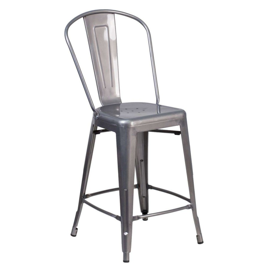 Bar Stools * | New Counter Height Stools Flash Furniture 24 In. Clear Coated Indoor Counter Stool With Back