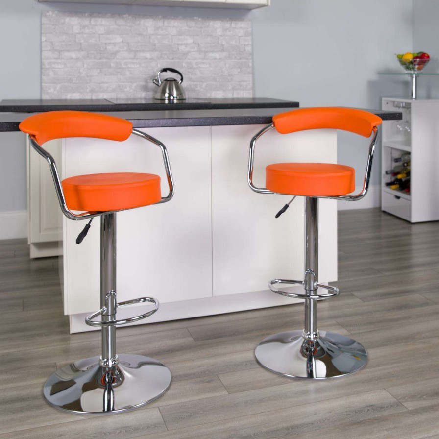 Bar Stools * | Deals Counter Height Stools Flash Furniture Contemporary Adjustable Vinyl Bar Stool With Chrome Arms & Base