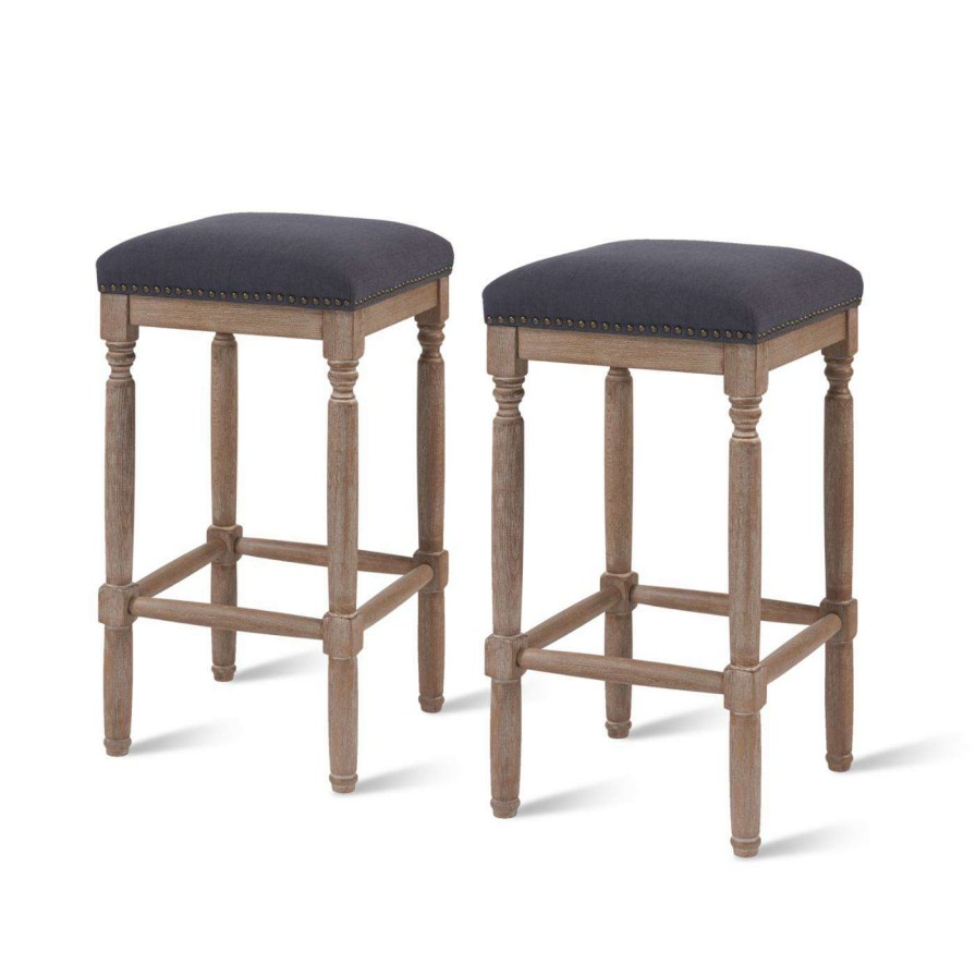 Bar Stools * | Budget Counter Height Stools New Pacific Direct Inc Ernie 26 In. Fabric Backless Counter Stool With Nailhead Trim Set Of 2