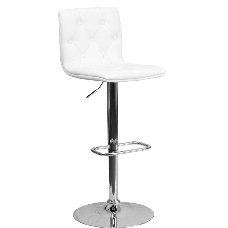 Bar Stools * | Wholesale Counter Height Stools Flash Furniture Contemporary Button Tufted Adjustable Bar Stool With Chrome Base White