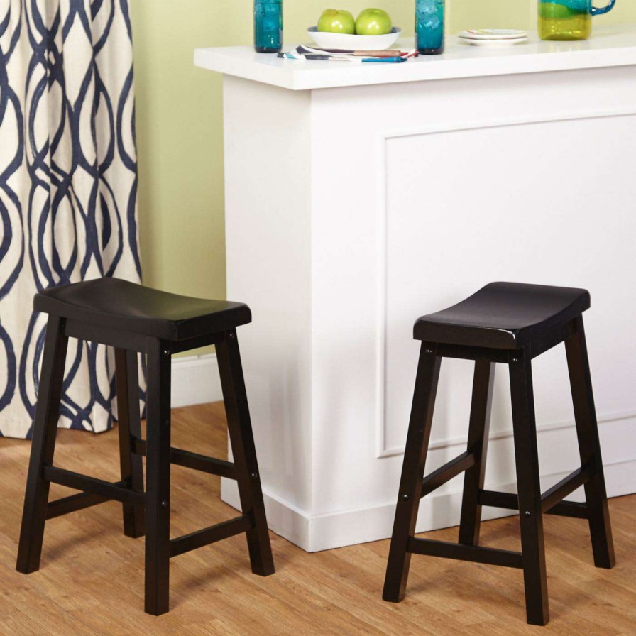 Bar Stools * | Budget All Other Brands Counter Height Stools 24 In. Belfast Saddle Counter Stool Set Of 2 Black