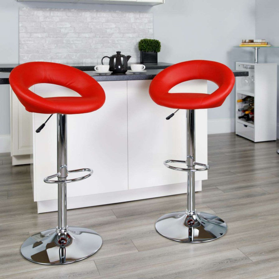 Bar Stools * | Discount Counter Height Stools Flash Furniture Contemporary Round-Orbit Design Adjustable Bar Stool With Chrome Base